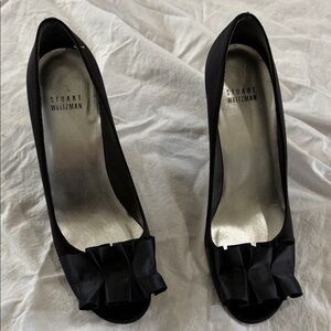 Stuart Weitzman Black Satin Bow Heels